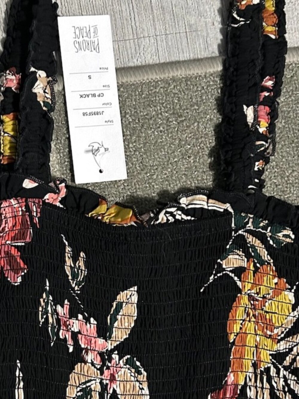 NWT Patrons of Peace Black Tropical Floral Smocked Wide Leg Jumpsuit Women's S - Picture 3 of 11
